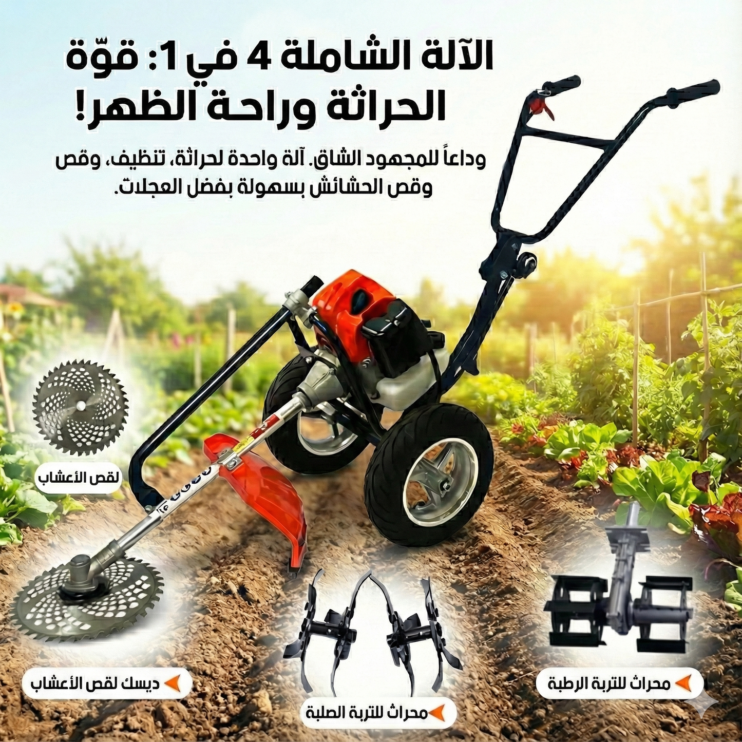 الآلة الزراعية المتكاملة ( 4في 1): شريكك الأقوي لتنظيف وحراثة الأرض